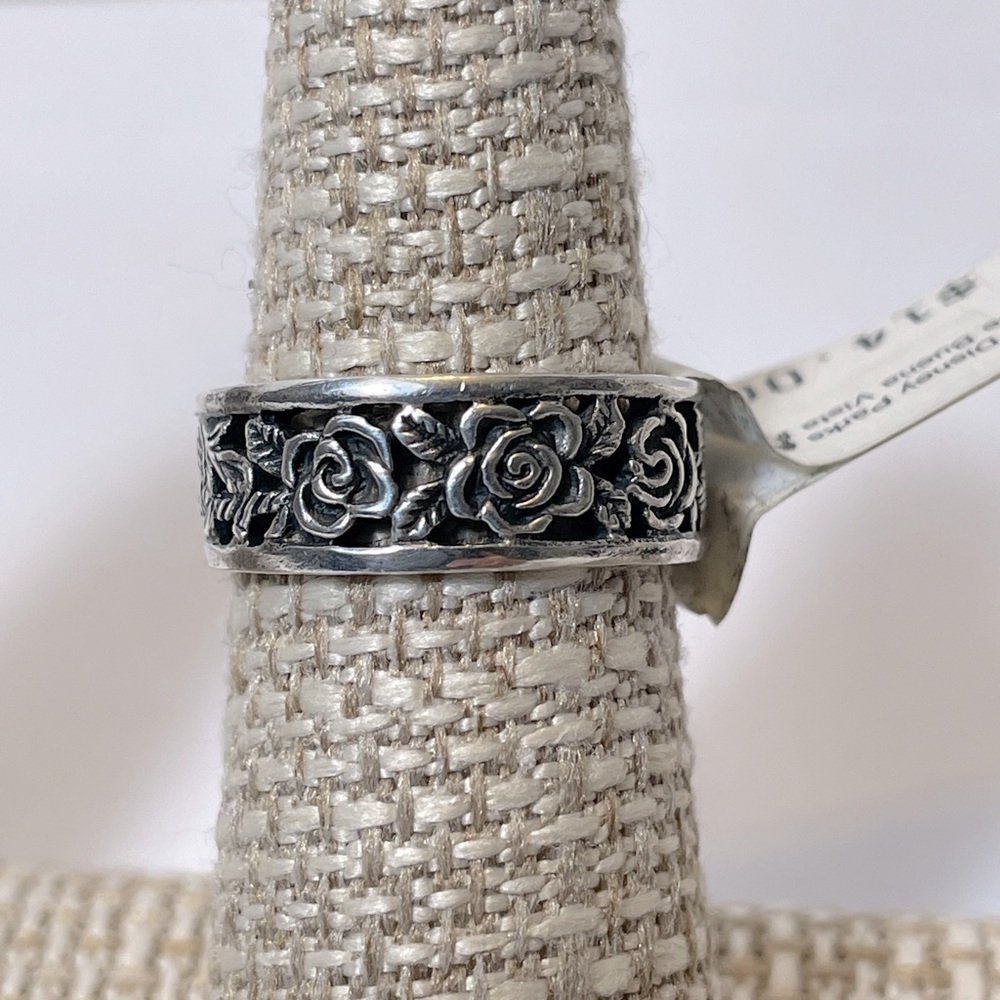 Sterling  Silver 925 Vintage Oxidize Black Accents  ring Rose flowers size 6 NWT